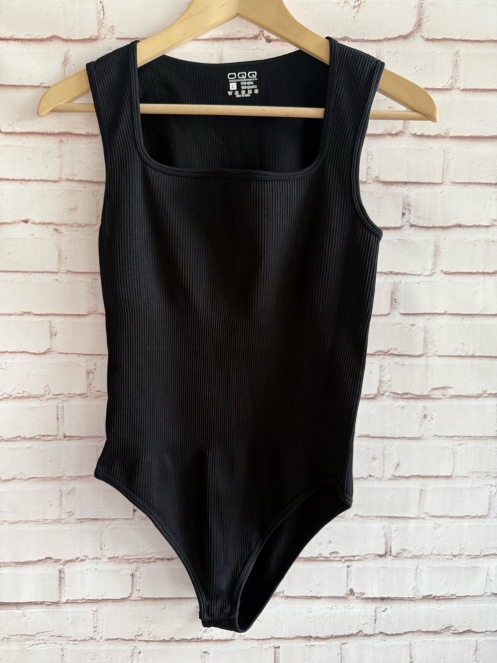 Ribbed Square-Neck Black Bodysuit - Women